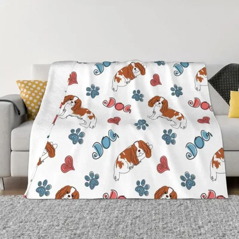 Cavalier King Charles Spaniel Blankets Flannel Winter Floral Bouquet Cute Dog Lover Breed Pet Portrait Throw Blanket For Bedroom