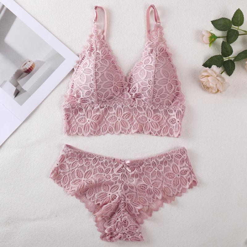Draadloze Bh Set met Franse Kant, Verstelbare Bandjes en Borstkussentjes