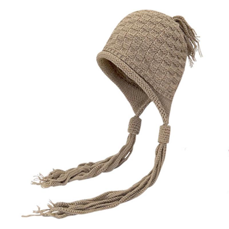 Cute Tassel Twist Knitted Hat Women Winter Outdoor Warm Wool Knit Hat