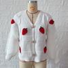 Casual Loose Strawberry Embroidery Thick Fried Dough Twists Single Breasted Knitting Sweater Coat Cardigan Women 3590 KTB