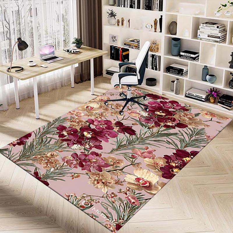 1PC Floral Pattern Flowers Non-Slip Floor Carpet Compatible for Office&Living Room&Dining room - Flat-Weave Machine- Soft & Pattern-E305