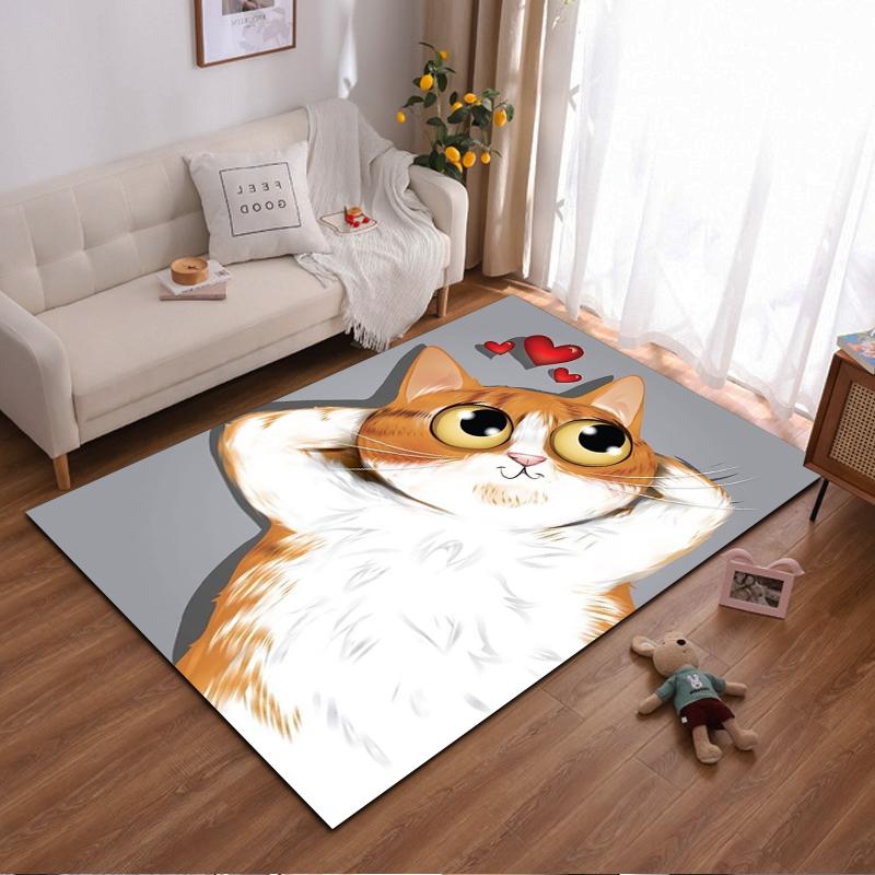 Cute Cartoon Cat Rug with Big Eyes and Hearts, Gray Background Carpet Suitable for use as an anti-slip for living room bedroom sofas 40x60cm( 15x23in )