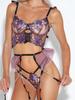 Adult Four-Piece Lingerie Set See-Through Purple Lace Lace-Up Embroidered Mesh Jumpsuit And Matching Accessories