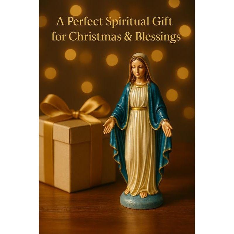 Immaculate Mary Figurine | Christmas Prayer Statue, Marble-Look Decorative Showpiece