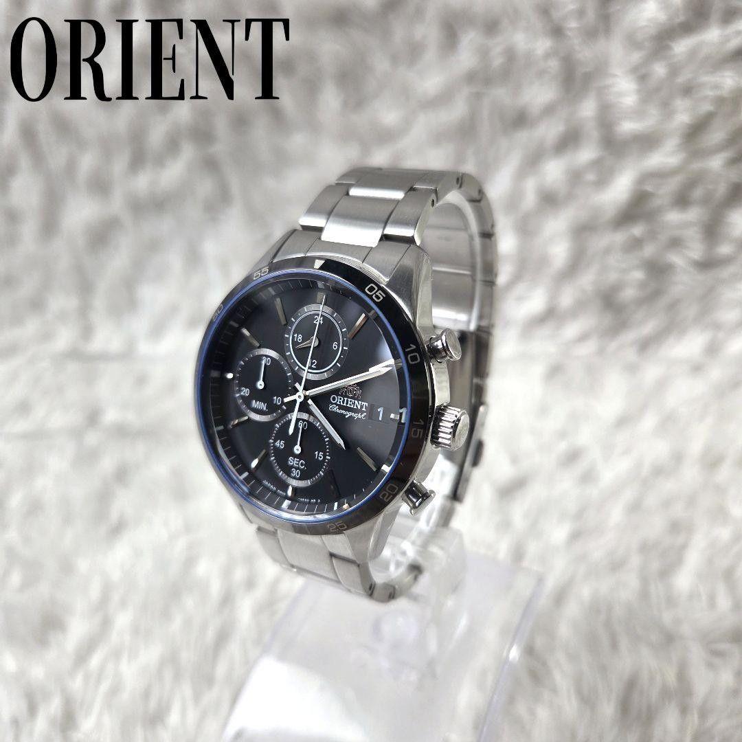 [Battery replaced] ORIENT Chrono Black Dial Made in Japan Date SS Belt Working Watch