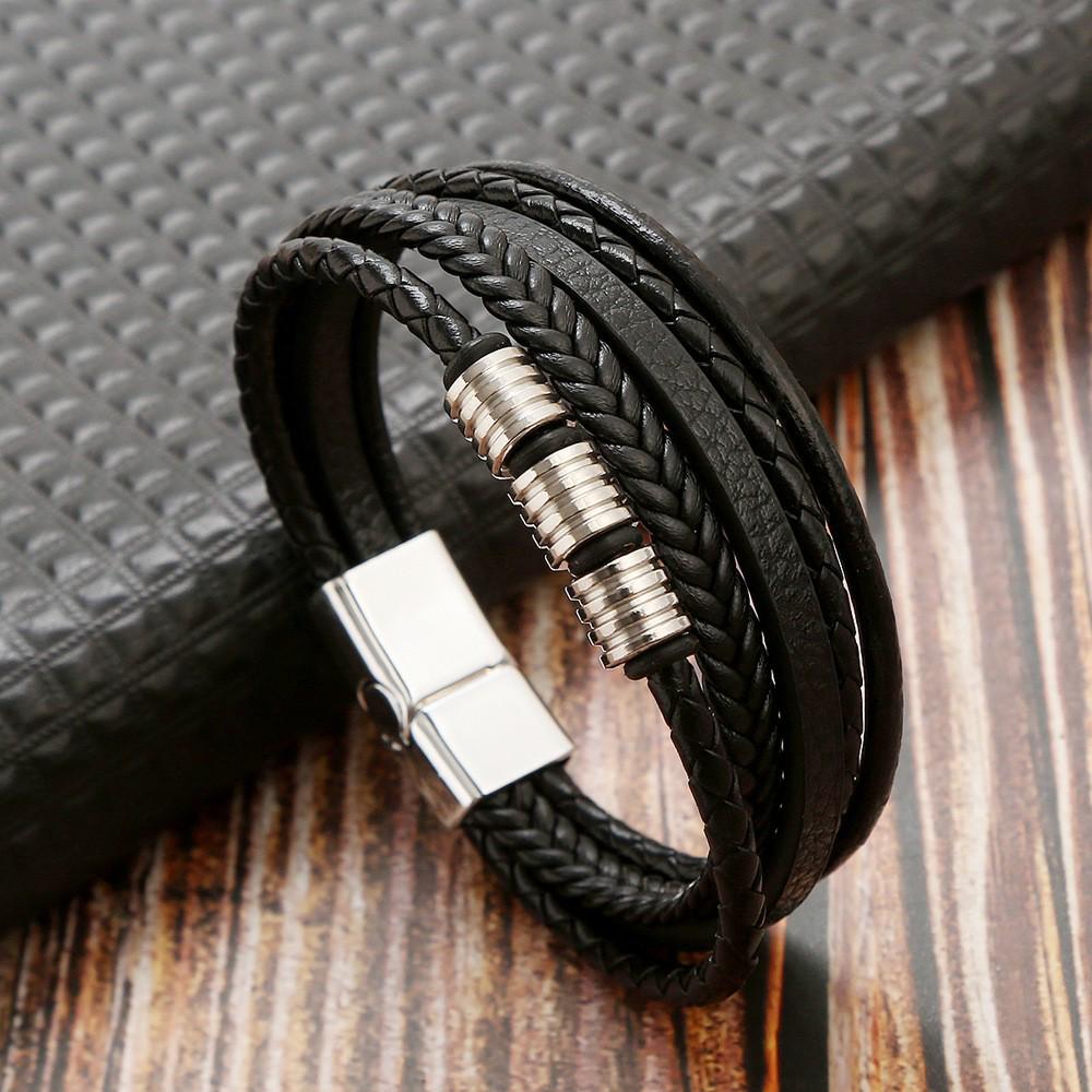 

Stylish Hand-woven Leather & Stainless Steel Cross Bracelet for Men and Women