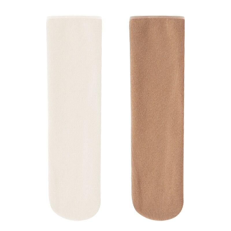 2 par damstrumpor för vintern, stickade, förtjockade, enfärgade, varma, andningsbara, mellanhöga, avslappnade golvstrumpor