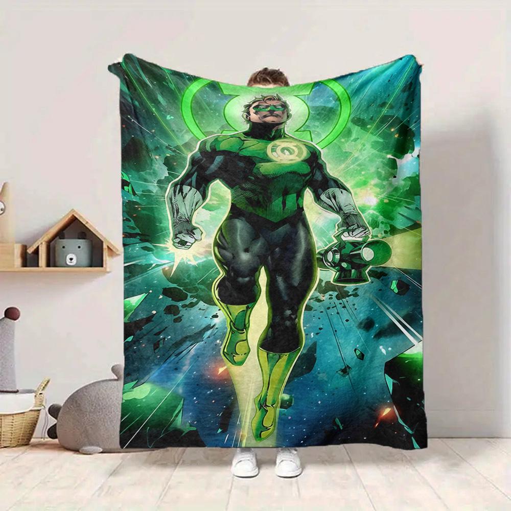1pc Green Lantern Blanket Lightweight Flannel Throw For Sofa, Bed, Travel, Livingroom, Office, Couch, Chair, And Bed
