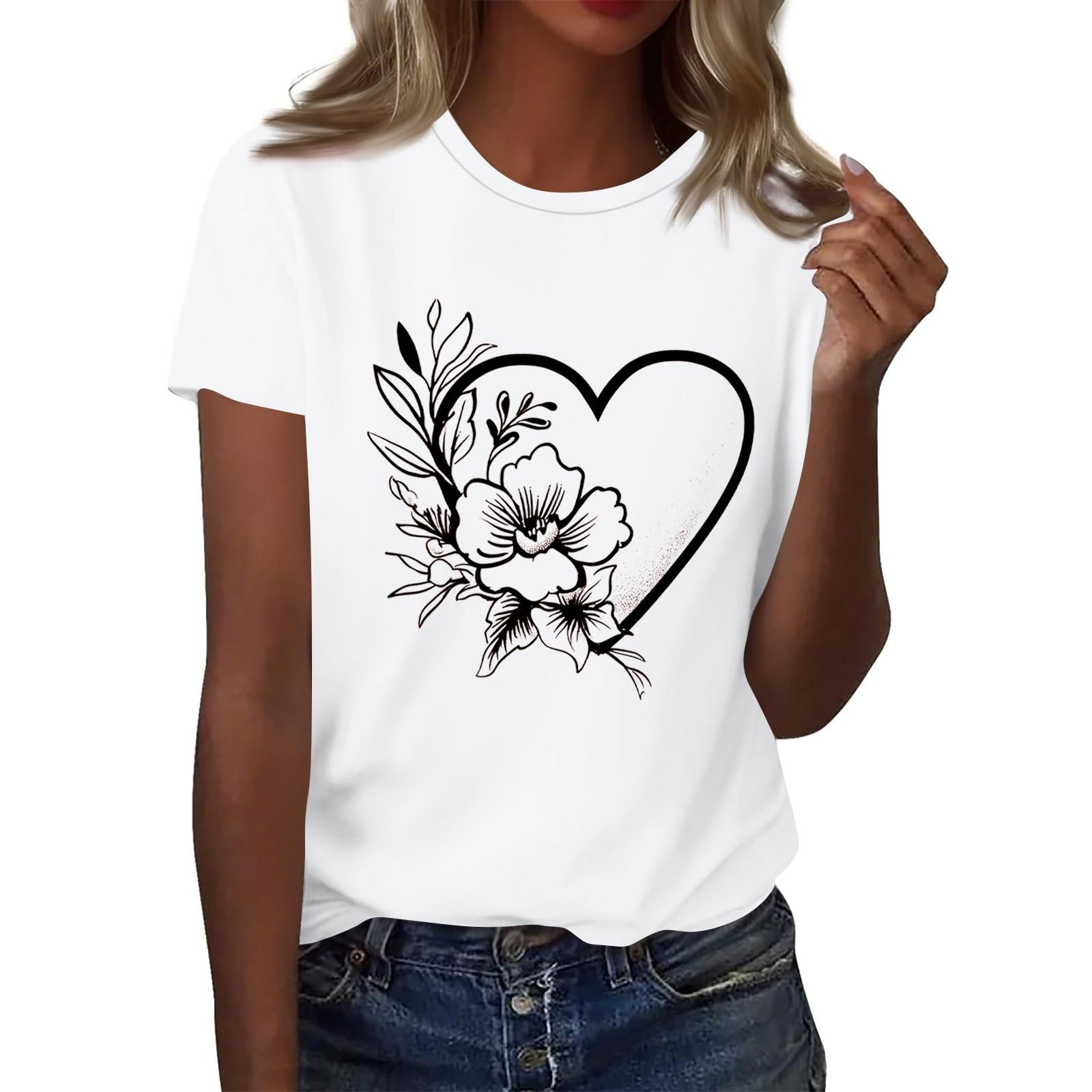 

Жіноча модна повсякденна футболка з принтом і круглим вирізом з короткими рукавами Топ Футболка Топ XXL білий