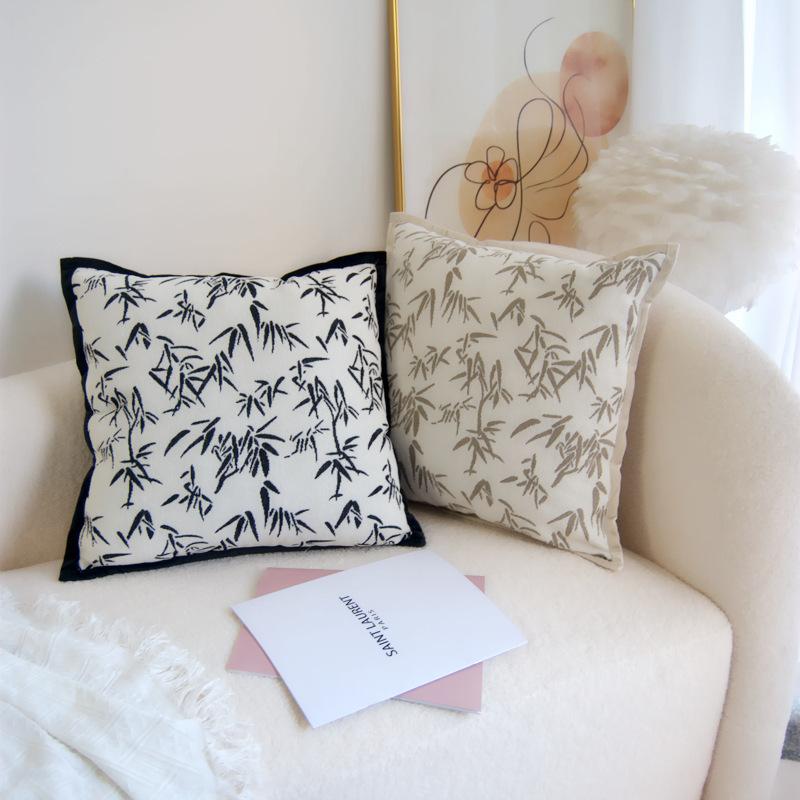 Chinese Style Light Luxury Velvet Pillowcase Retro Model Room Living Room Sofa Cushion Bay Window Pillow Zen Meaning