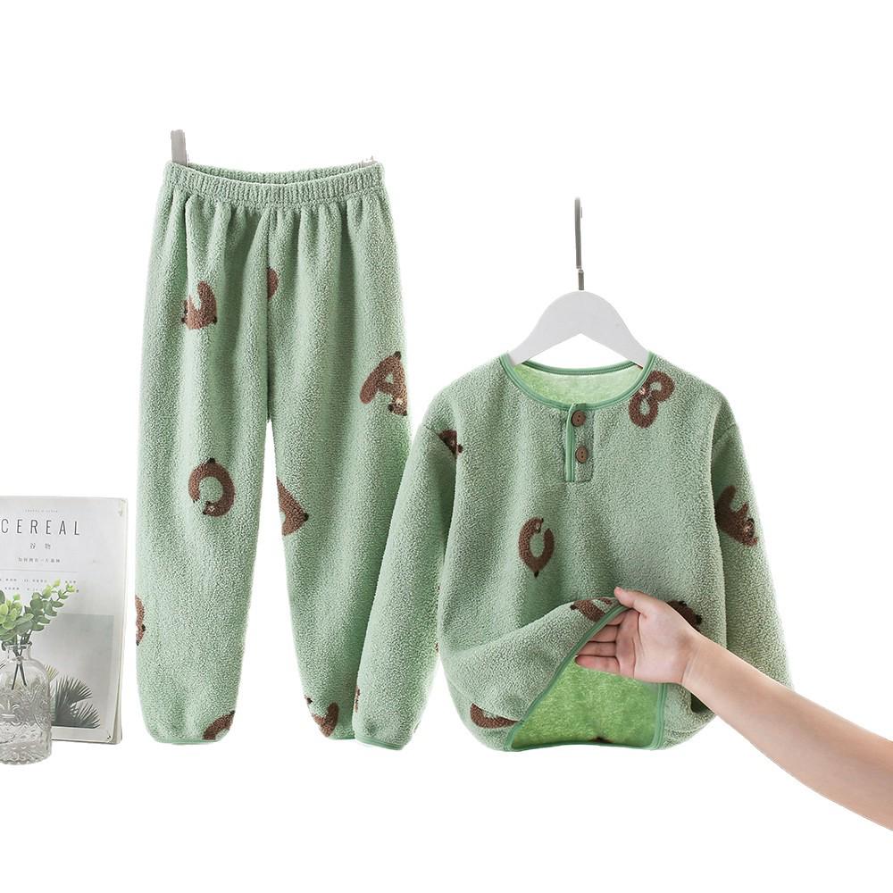 Set de pijamale din fleece dublu-față, stil coreean, pentru copii, cu desene animate, pentru băieți și fete - Îmbrăcăminte caldă de toamnă/iarnă