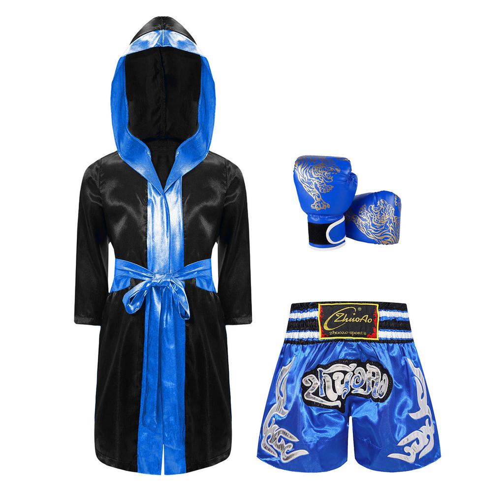 Jungen Kampf Nacht Cosplay Set: Boxer-Robe mit Kapuze, Elastische Shorts & Handschuhe Komplette Ausstattung für Party & Rollenspiel