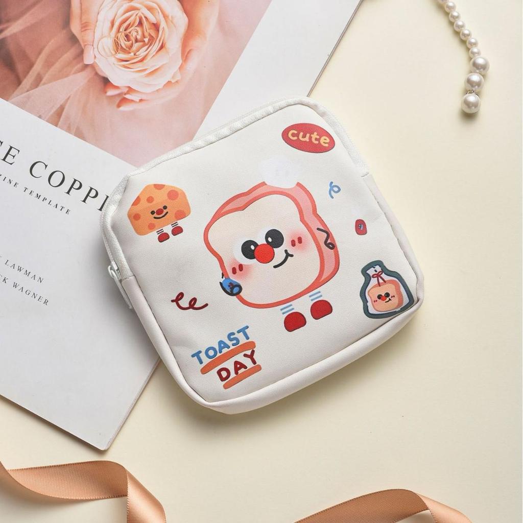 Cute Cartoon Menstrual Bag: Large Capacity, Waterproof PU Storage & Makeup Pouch