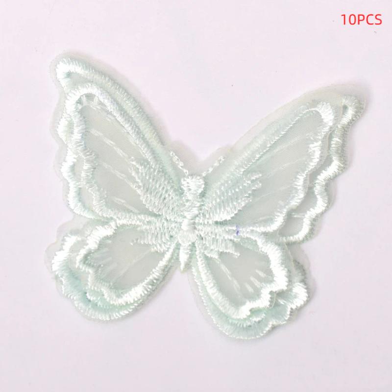 10 Stück Stickerei Spitze Schmetterling Aufnähen Aufbügeln Aufnäher Abzeichen Hochzeit Brautkleid Bestickte Applikation Basteln DIY Nähzubehör