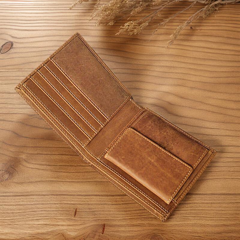 Cartera para Hombre de Cuero Crazy Horse con Bolsillo para Monedas y Tarjetero Cuero Genuino Vacuno Hombre Monedero