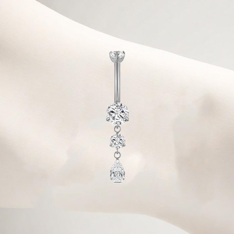 Gaibei Stylish Titanium Zircon Water Drop Navel Ring