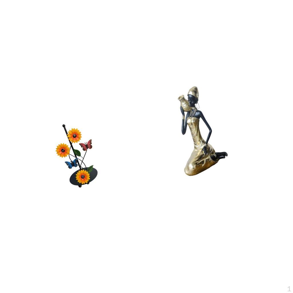 Vertical Tissue Holder Rack with African Tribal Lady Statue Handmade Craft Resin Ornament for Home