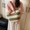 Polyester Stripe Woven Tote Bag Large Capacity Summer Beach Handbag Shopping Straw Bag  Vacation