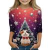 Christmas Children's 3/4 Sleeve Tops Casual  Printed Daily T Shirt Round Neck Pullover Blouse
