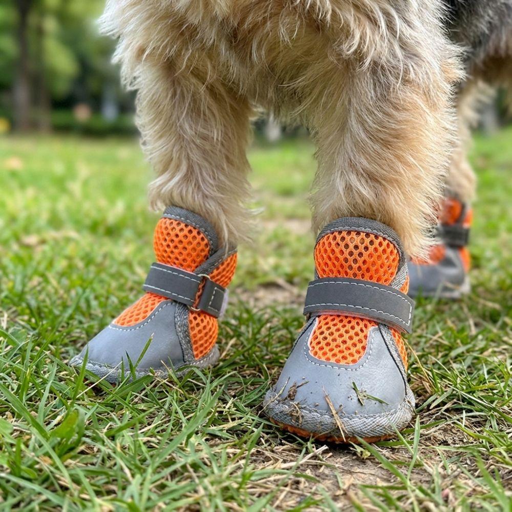 4Pcs Breathable Dog Mesh Shoes Wear Resistant Puppy Foot Covers Fashion Dog Sneakers Dog Walking