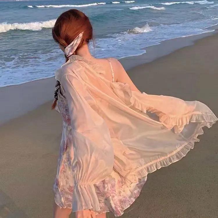 2025 Women's Gentle Floral Summer Dress & Sun Protection Cardigan Two-Piece Set