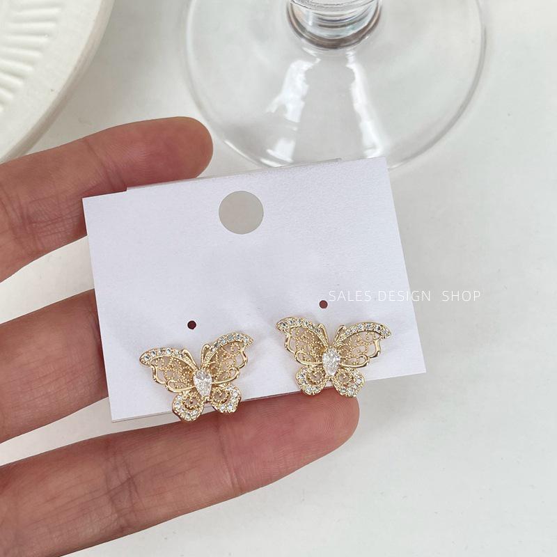 Herbst/Winter Zirkon Schmetterling Ohrstecker mit Emaille Blumen - Elegant, Vielseitig und Luxuriös für Damen