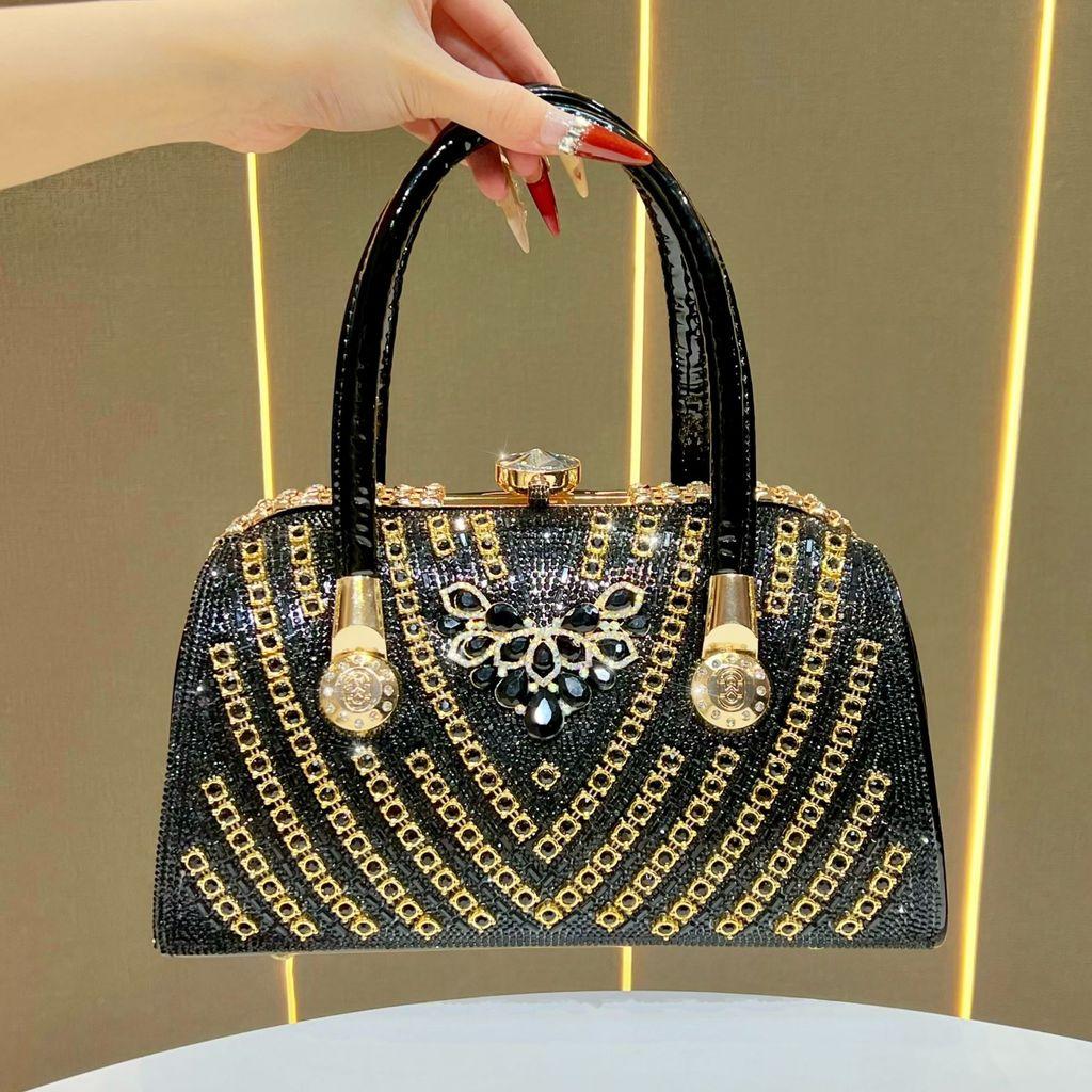 New European Sparkling Evening Bag With Rhinestones And Chain For Formal Events