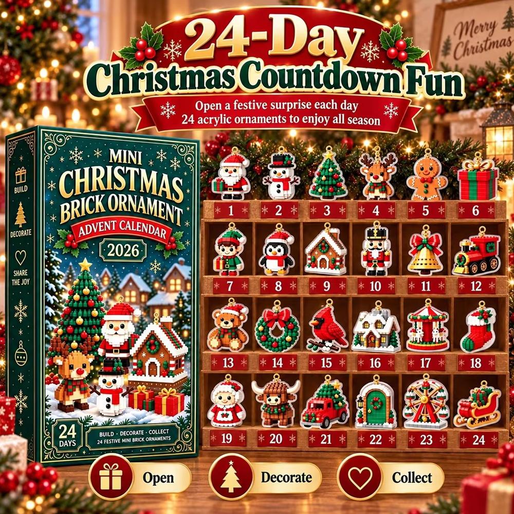 Calendario dell'Avvento di Natale 2026, Conto alla rovescia di 24 giorni con 24 Mini Ornamenti in Acrilico, Decorazioni da Appendere all'Albero di Natale Scatola Regalo