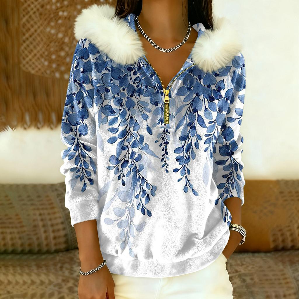 Lässiges und bequemes Damen-Freizeit-Top mit Kapuze, halbem Reißverschluss, langen Ärmeln und klassischem Aufdruck