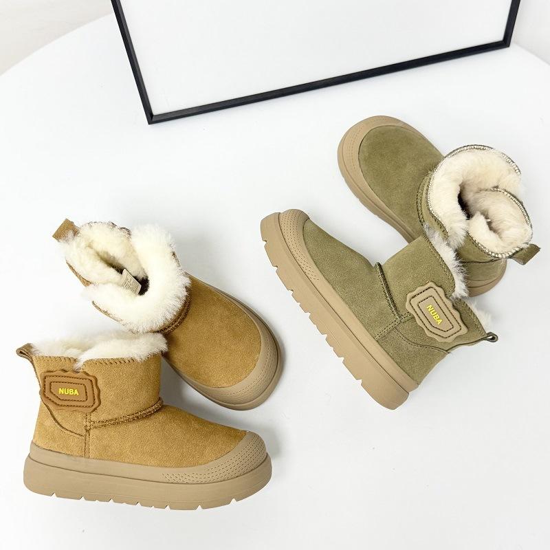 Children's Warm Snow Boots Leather and Fur Short Boots Waterproof and Non-slip One-step Cotton Shoes