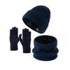 3Pcs/Set Winter Hat Scarf Gloves Set Solid Color Windproof Brimless Hat Neck Warmer Touch Screen Gloves Set