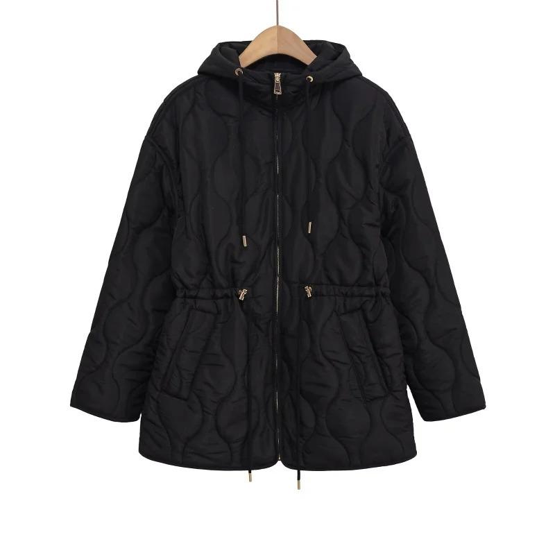Winter Damesmode Verticale Kraag Strik Capuchon Taille Gevulde Jas Licht Warm Losse Jas