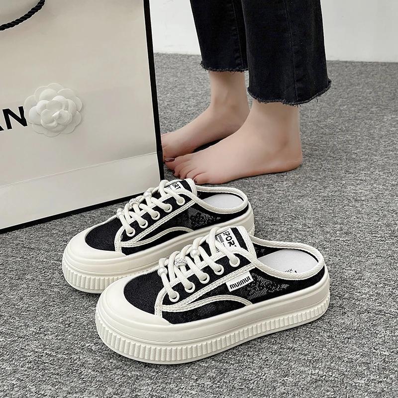 Fashion 2024 Fashion Women's Shoes Baotou Women's Slippers New Lace-up Casual Slippers Women High Quality Lace Platform Slippers Zapatos