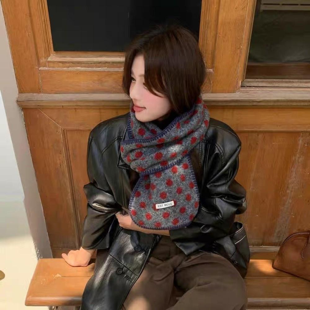 Korean Style Double-Sided Scarf Keep Warm Knitted Scarfves Vintage Polka Dot Scarf  Winter