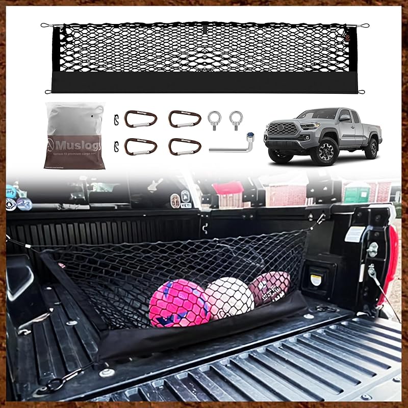 Muslogy Truck Bed Cargo Net Compatible With Honda Ridgeline 2017-2024 2025 Accessories Storage Organizer Pickup Truck Bed Envelope Style Cargo Net