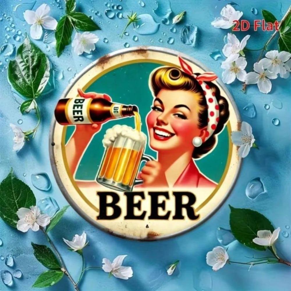 Vintage Beer Lady Metal Sign Pub Cafe Retro Decor