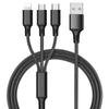 Nylon Braided 3-in-1 Data Cable: Multi-Head, 2A Fast Charging for Mobile Devices