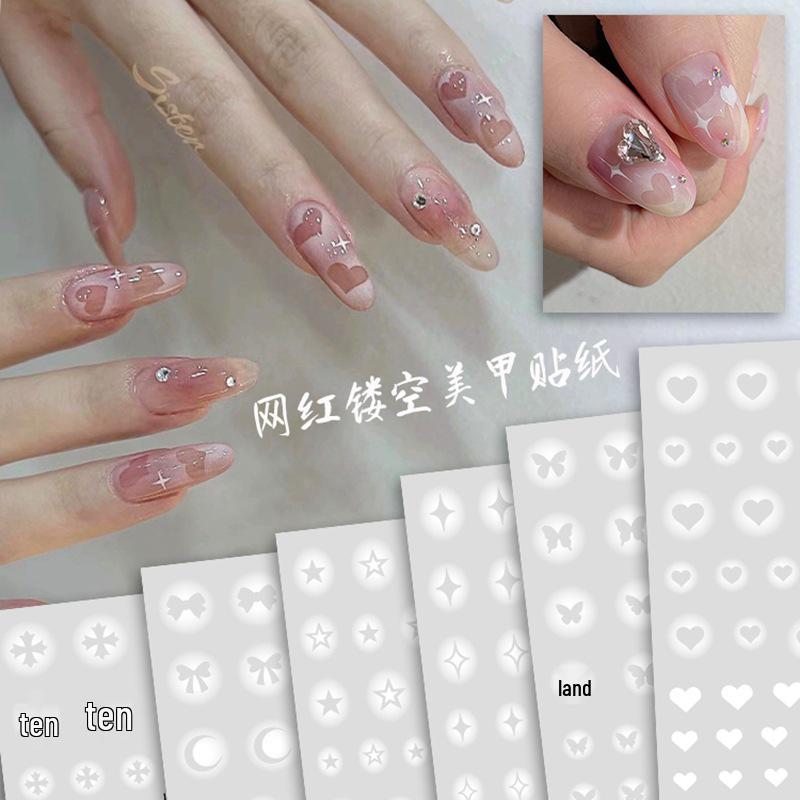White Gradient Semi-Transparent Butterfly & Heart Shape Nail Art Stickers