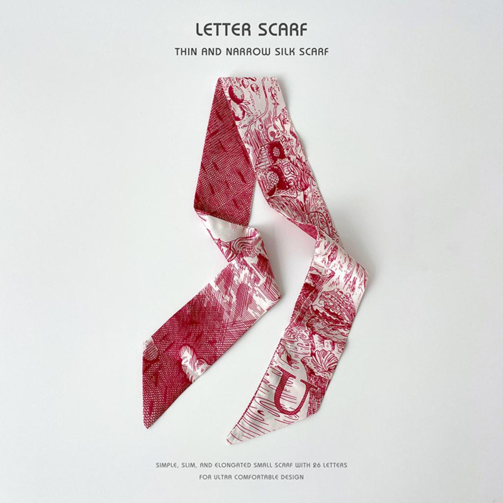 26-letter Floral Print Small Silk Scarf, Narrow And Long, For Tying Hair, Bags, Or As A Gift Decoration.