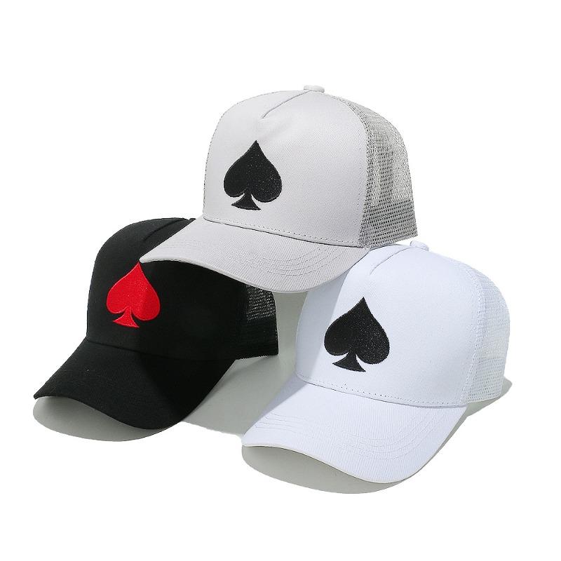 Cross border TEMU sunshade hat, hip-hop personalized peach heart poker baseball cap, mesh cap for men and women, adjustable