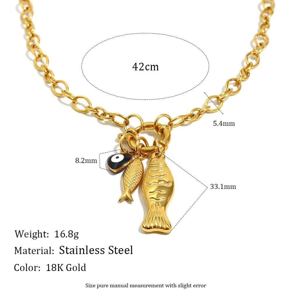 18K Gold Plated Ocean Style Light Luxury Small Fish Necklace with Stainless Steel and Drip Oil.