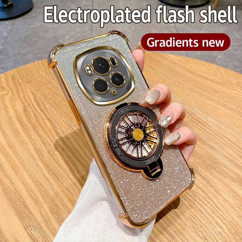 

Блестящий противоударный градиентный чехол-подставка для телефона с гироскопом с гальваническим покрытием для Huawei Honor Magic 6 5 Pro силиконовый чехол Honor Magic 6 Pro золотой