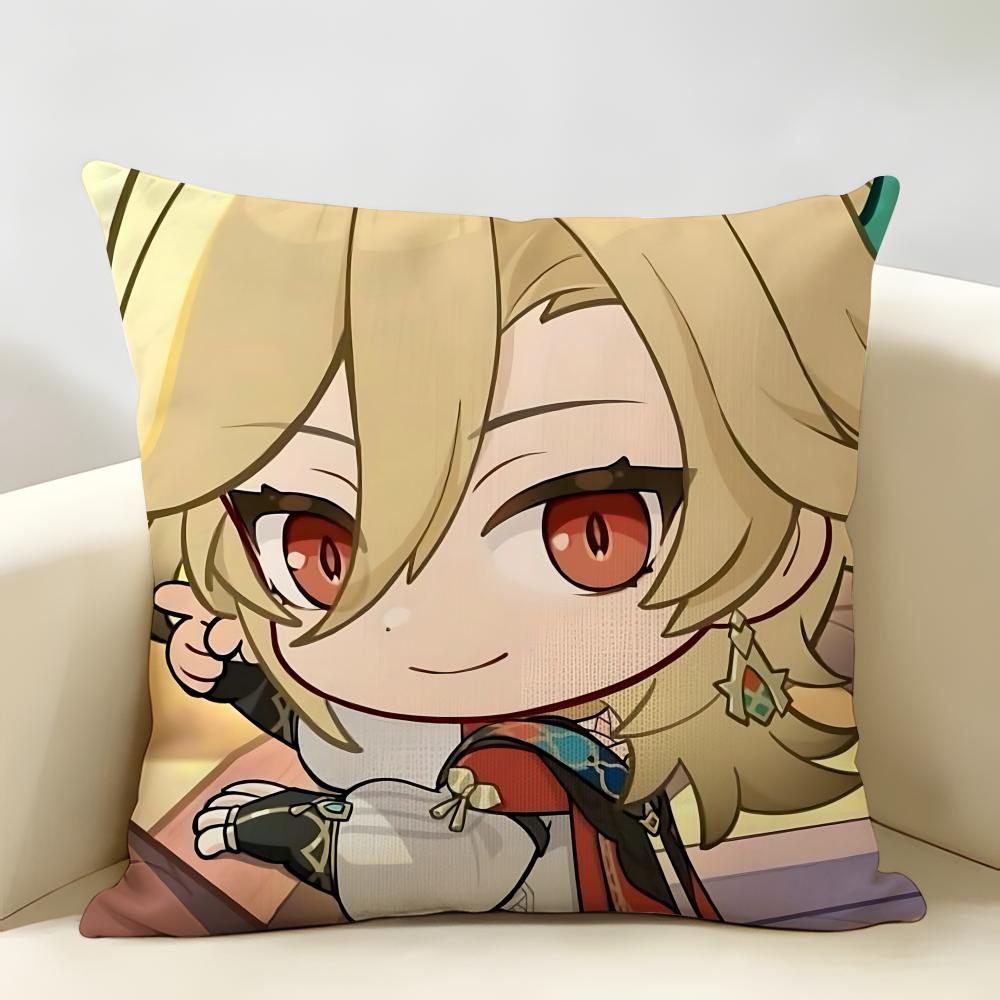 Kaveh Cute Genshin Impact Cushion Cover Natural Linen Organic Fabric DoubleSided Printing Room Sofa Decor Pillow Case