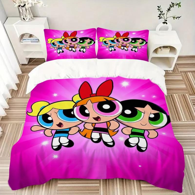Powerpuff Girls Adventure Print 3Pcs Bedding Setduvet Cover With 2 Bedropillowcase Home Birthday Gift