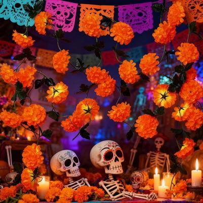1-10 STK Künstliche Chrysantheme Ringelblume Hängende Dekoration Wandgirlande für Halloween Tag der Toten Diwali Ostern Altardekoration