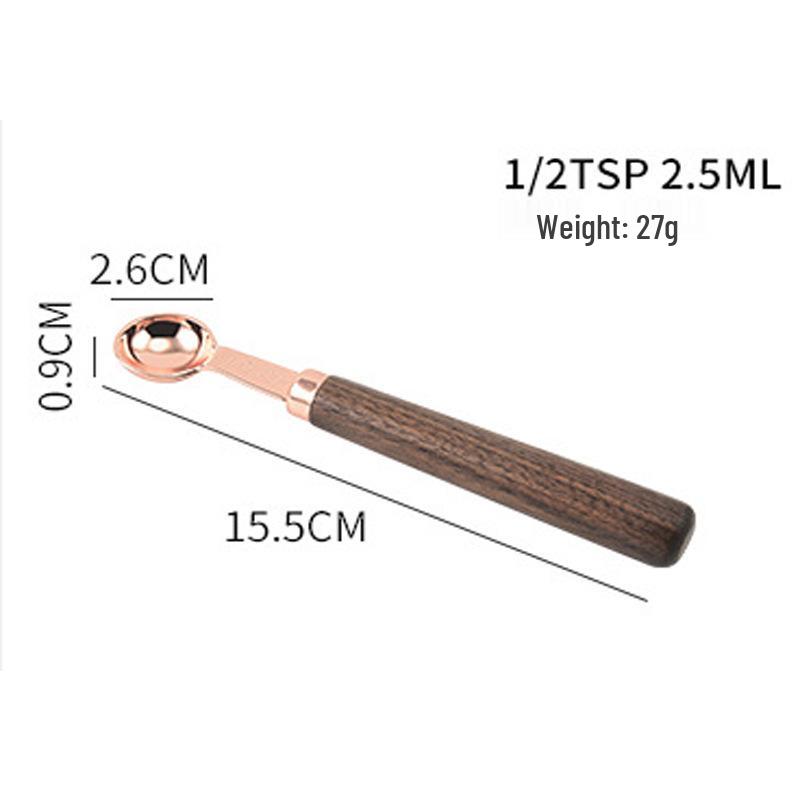 8-Piece Stainless Steel Measuring Cups & Spoons with Walnut Wood Handles & Rose Gold Finish