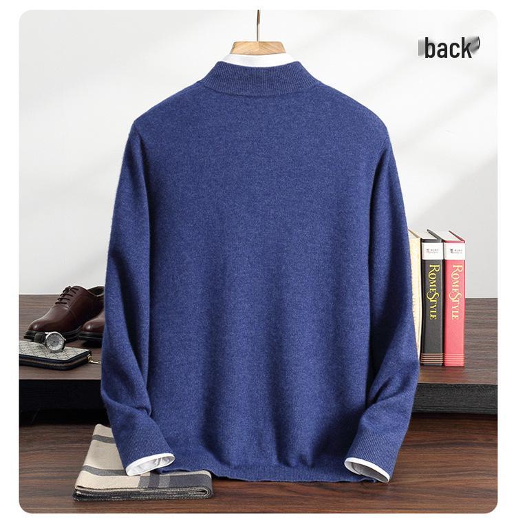 Men's Cashmere Half-High Collar Knit Cardigan with Double Zipper