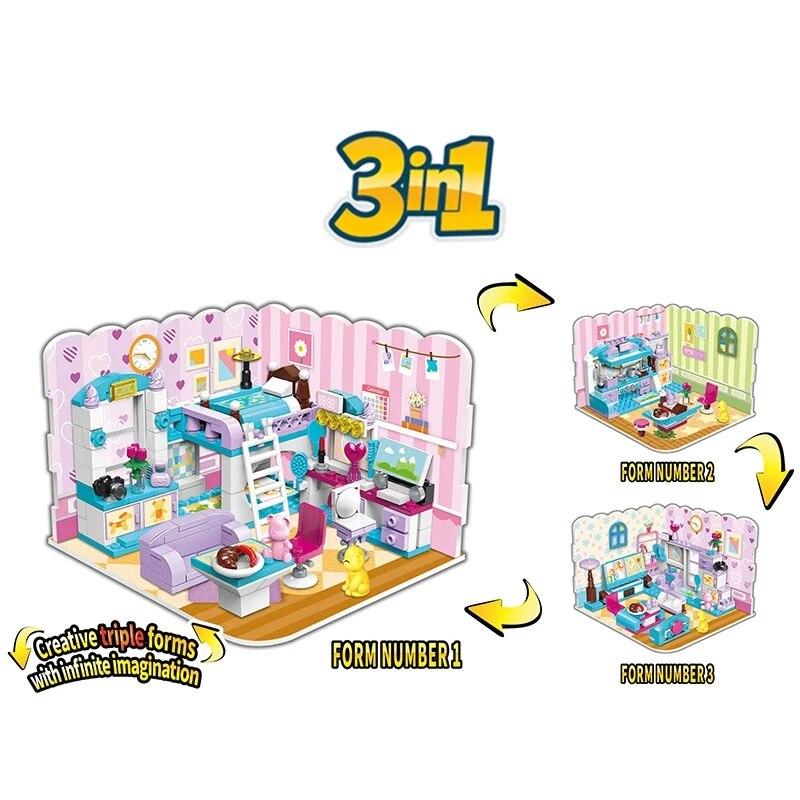 194pcs Enlightenment Building Blocks 4801 Girl's Home Assembling Bedroom Kitchen Living Room Assembling Model Dollhouse Gifts
