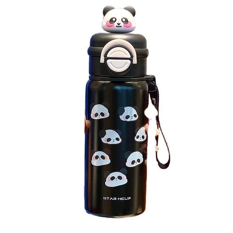 Panda Kids Portable Stainless Steel Thermos With Reusable Straws For School And Outdoors