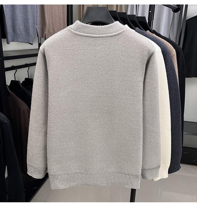 Woodpecker Men's Plus Velvet Thick Knit Sweater - Autumn/Winter Round Neck Long Sleeve Sable Velvet Warm Base Layer.